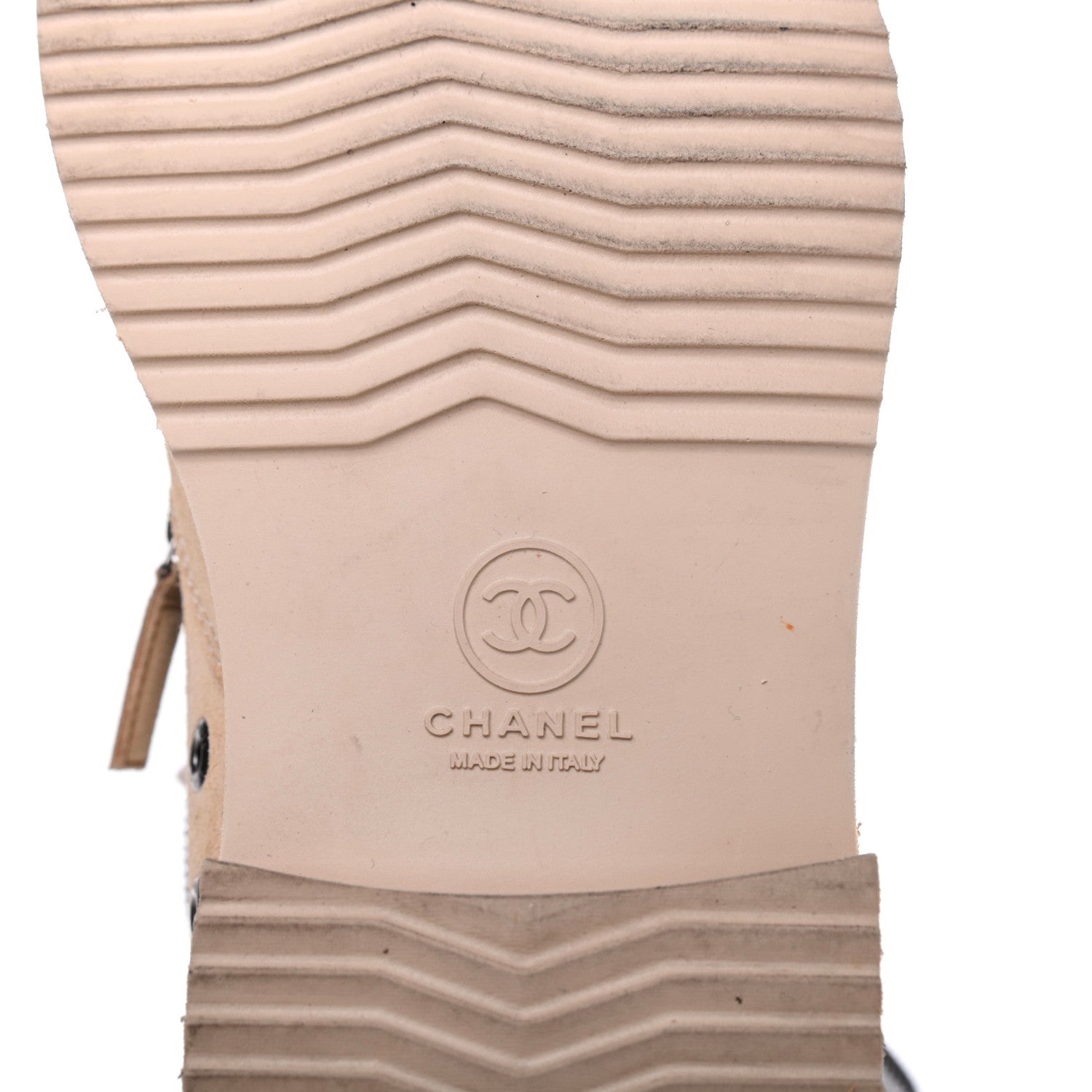 Chanel Toile Suede Calfskin CC Lace Up Short Boots 38.5 Light Beige 6 of 17