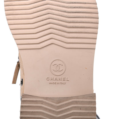 Chanel Toile Suede Calfskin CC Lace Up Short Boots 38.5 Light Beige 6 of 17