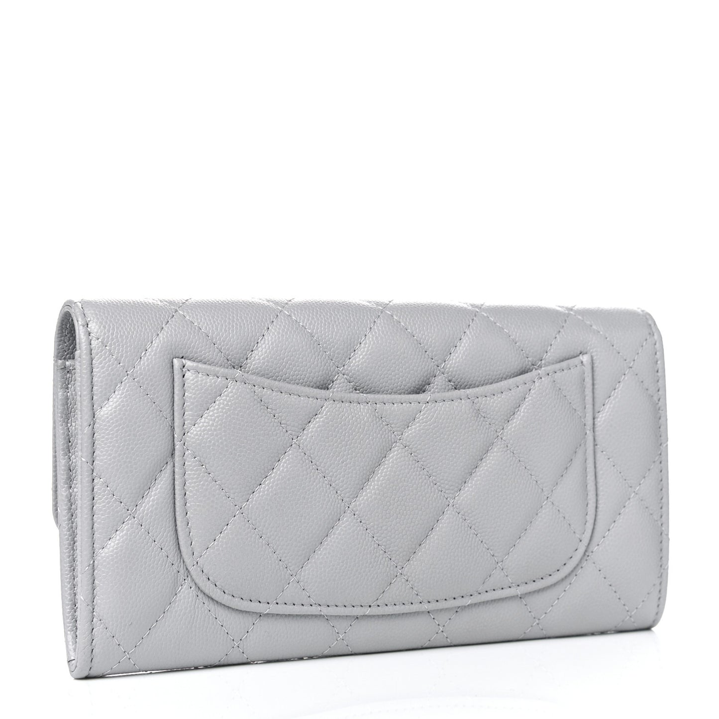 Caviar Quilted Large Flap Wallet Grey