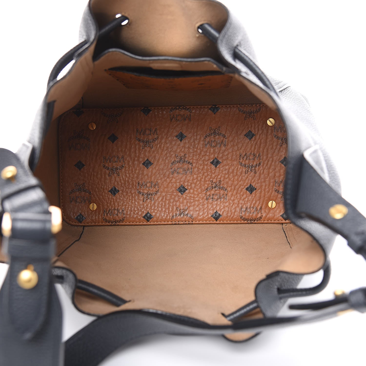 MCM Grained Calfskin Milla Drawstring Bucket Bag Phantom Gray 5 of 11