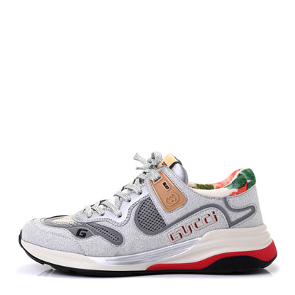 Gucci Metallic Calfskin Glitter Mesh Womens Ultrapace Sneakers 38 Silver Light Grey Mystic White 1 of 9