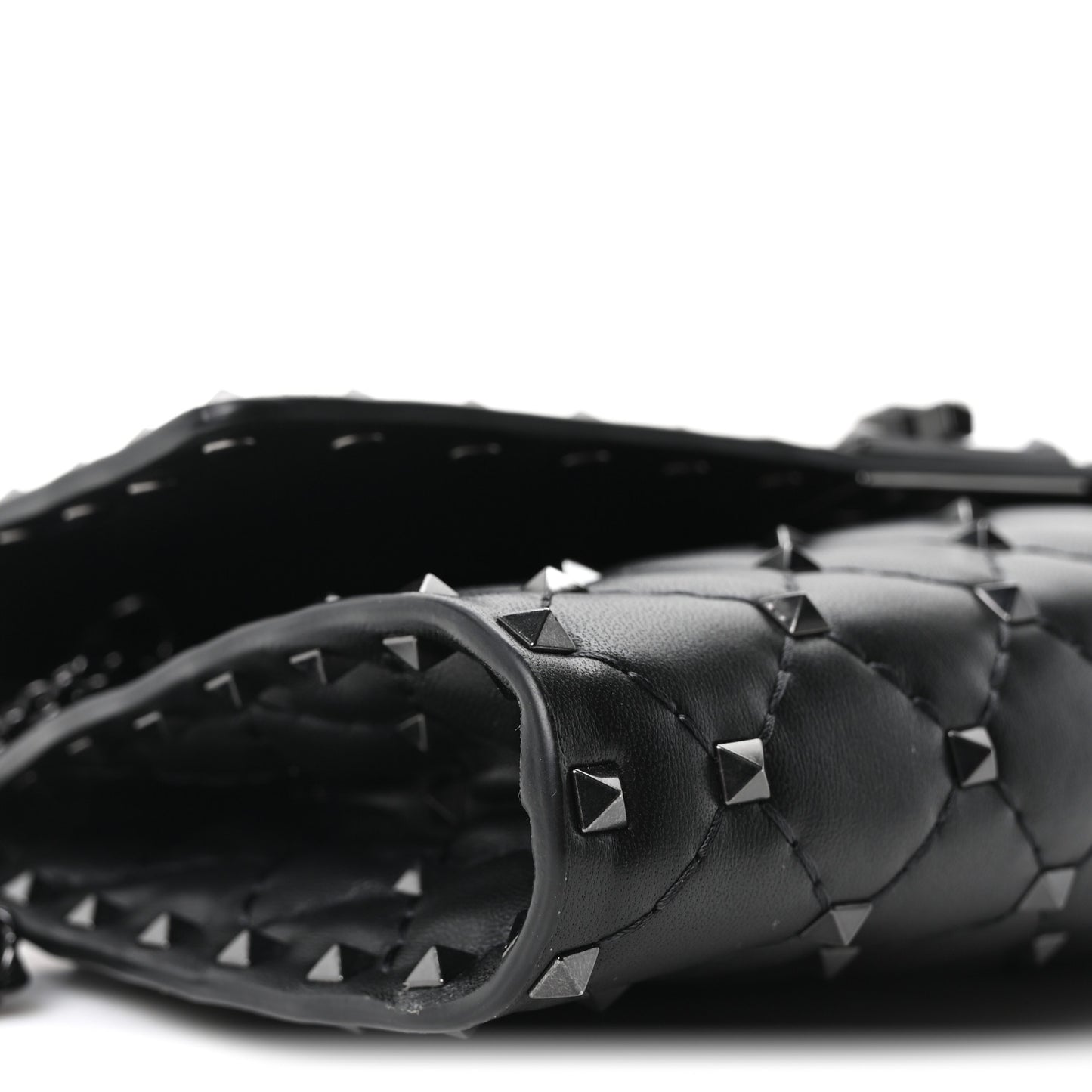 Lambskin Rockstud Spike Wallet on Chain Black