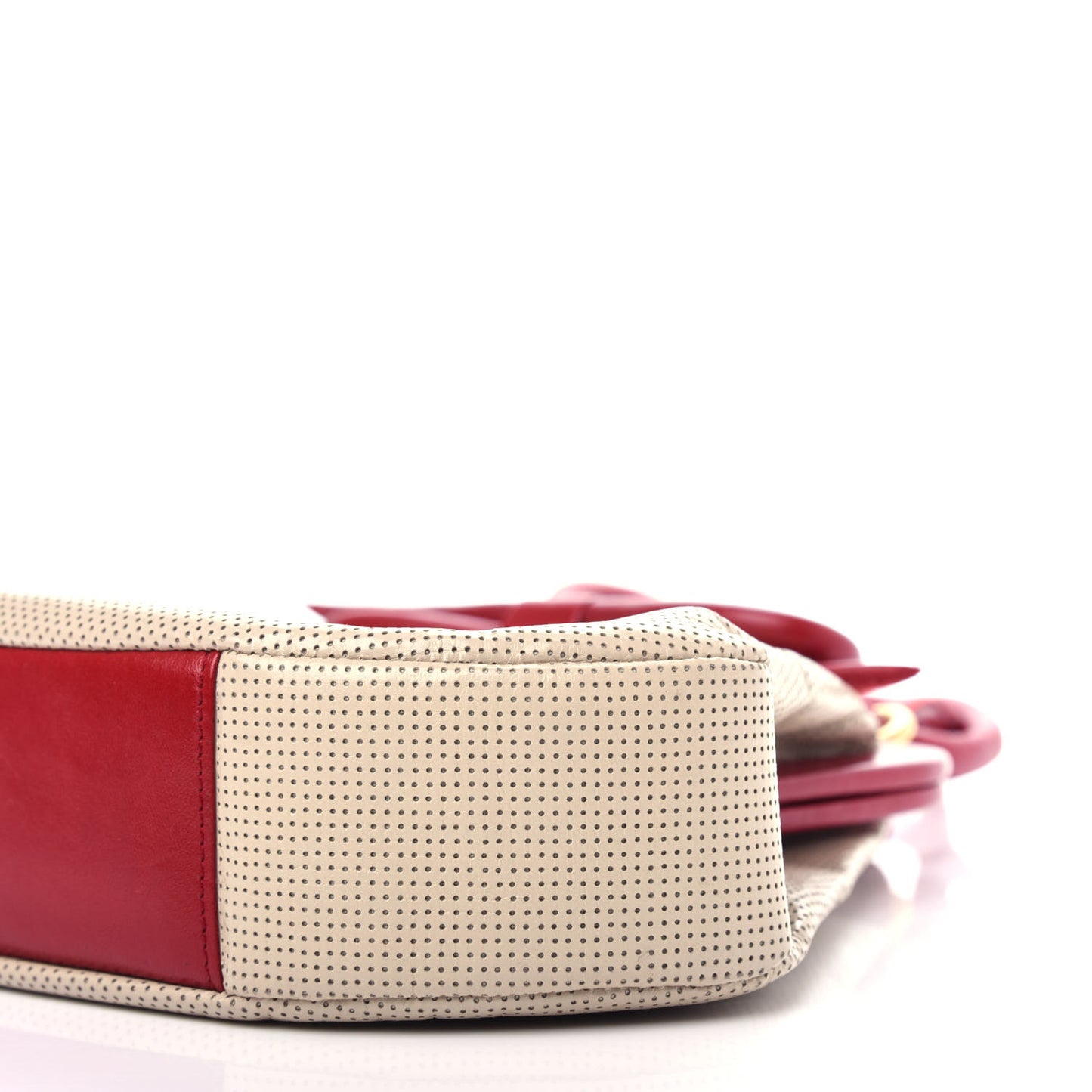 Perforated Lambskin Kiss Lock Light Beige Red