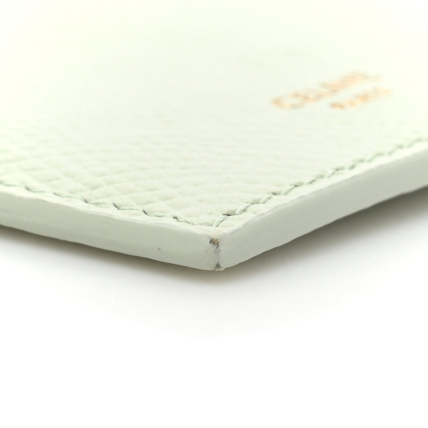Grained Calfskin Zipped Card Holder Vert D'eau