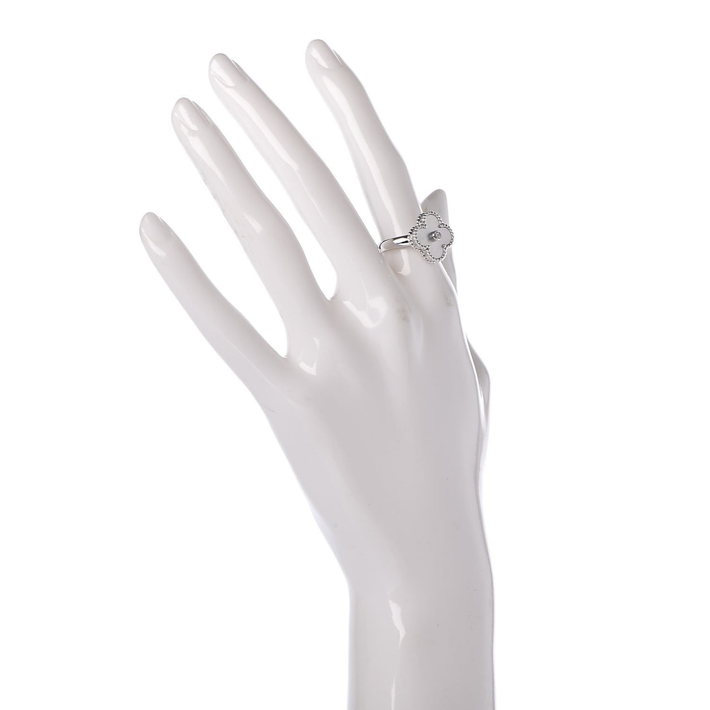 18K White Gold Diamond Mother of Pearl Vintage Alhambra Ring 50 5.25