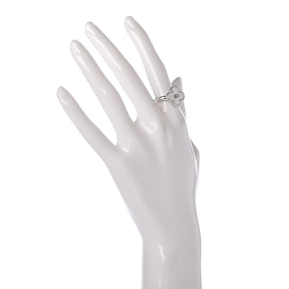 Van Cleef & Arpels 18K White Gold Diamond Mother of Pearl Vintage Alhambra Ring 50 5.25 2 of 5