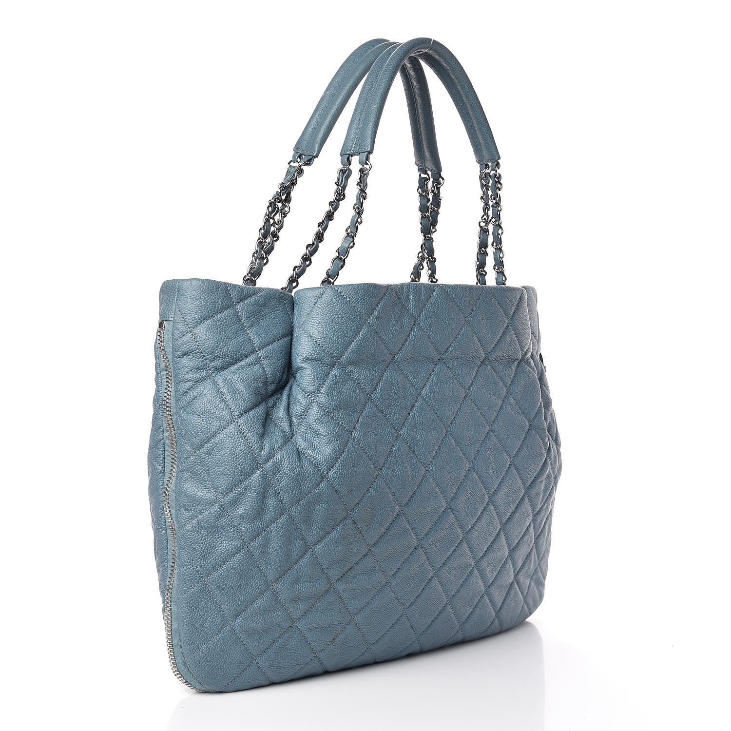 Chanel Caviar Quilted Expandable Zip Shoulder Bag Blue 3 of 12