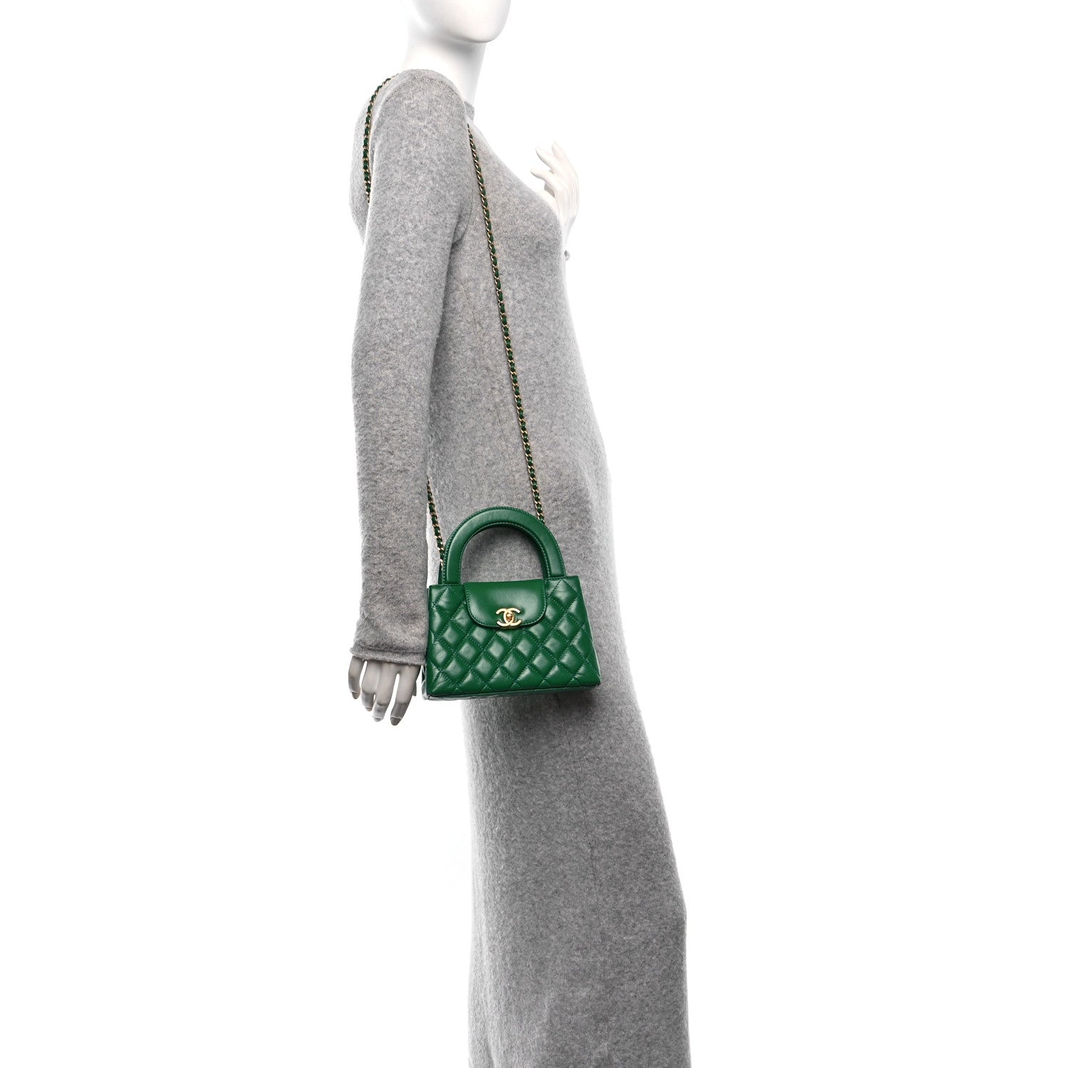 Chanel Shiny Aged Calfskin Quilted Nano Kelly Shopper Green 2 of 11