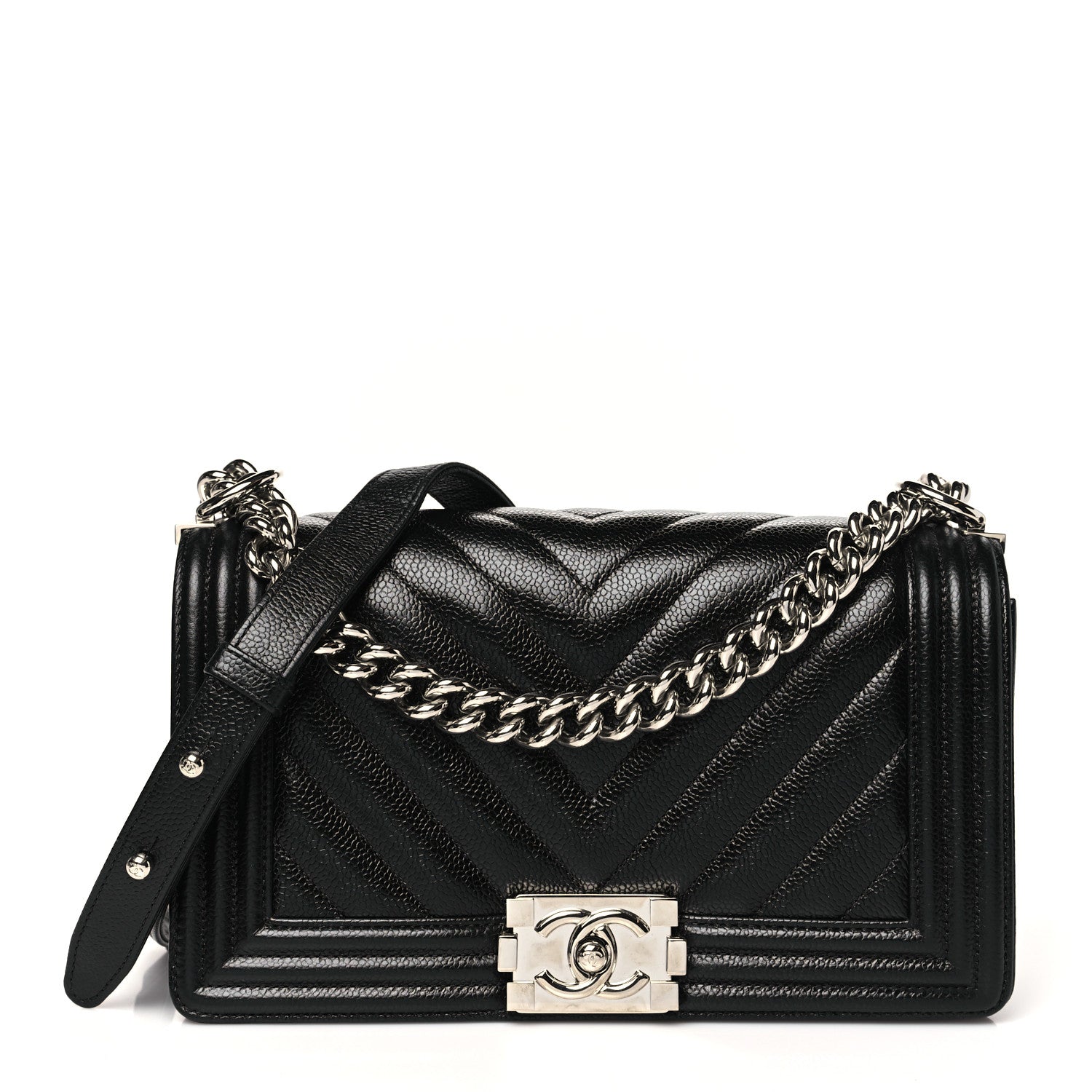 Chanel Caviar Chevron Quilted Medium Boy Flap Black 1 of 10