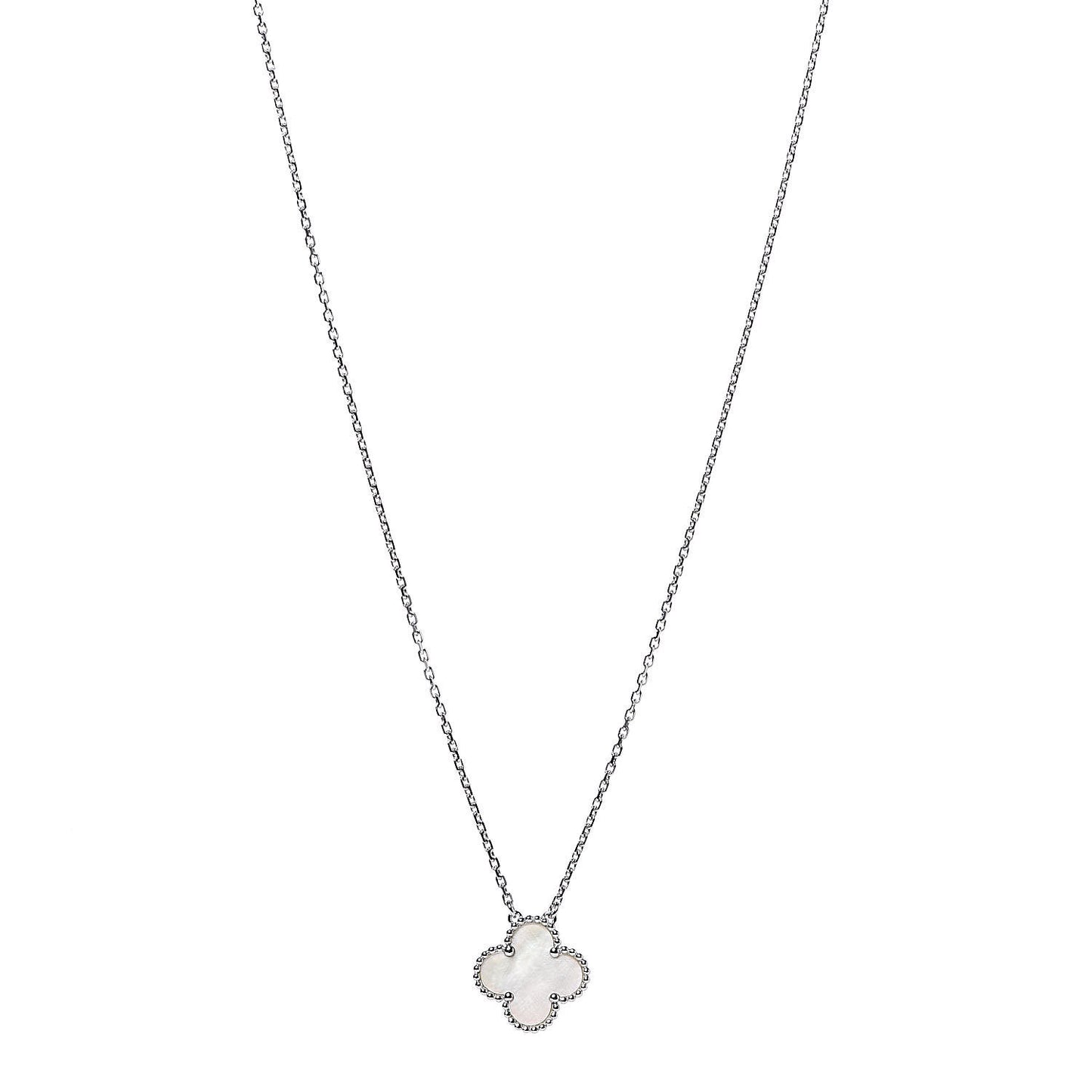 18K White Gold Mother of Pearl Vintage Alhambra Pendant Necklace