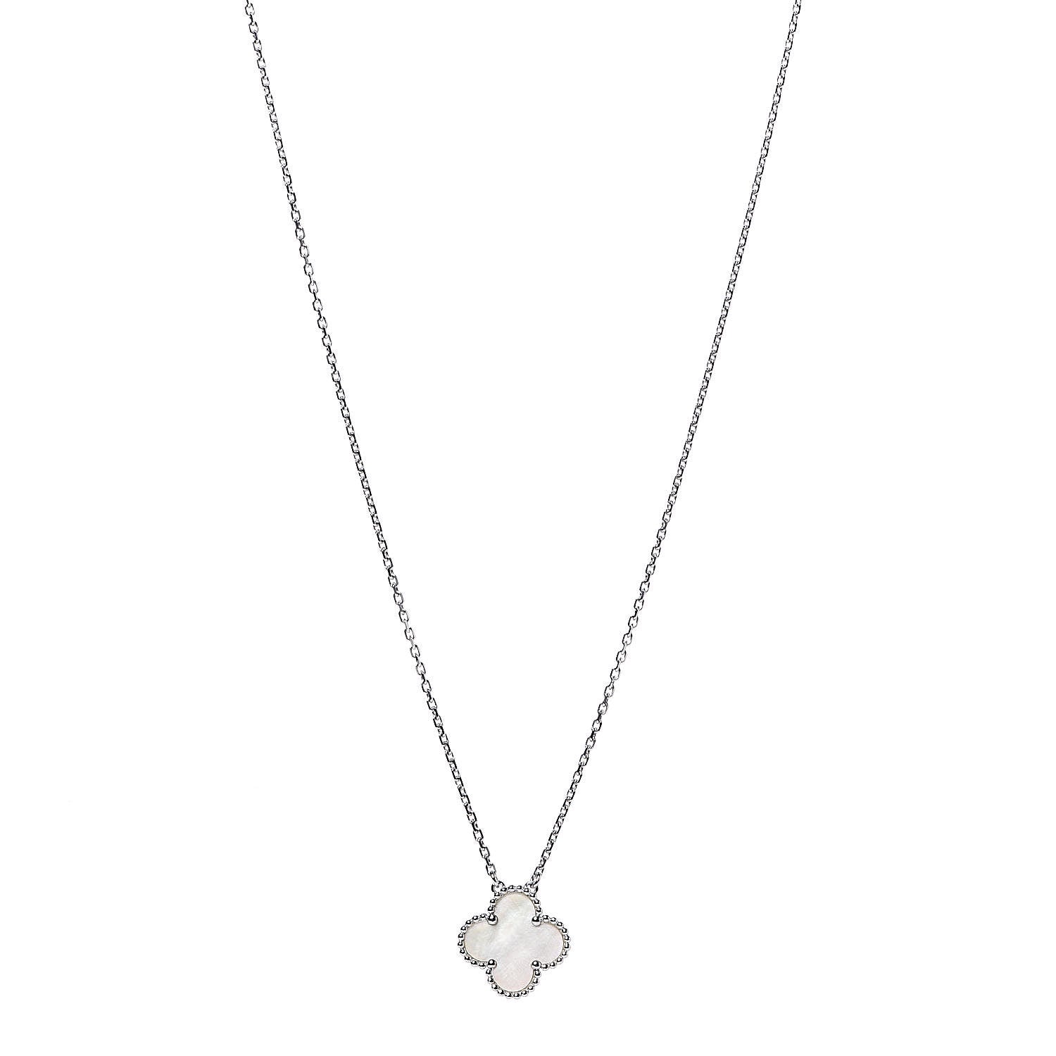 Van Cleef & Arpels 18K White Gold Mother of Pearl Vintage Alhambra Pendant Necklace 1 of 6