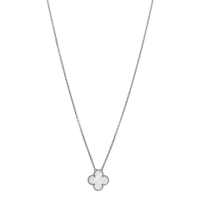 Van Cleef & Arpels 18K White Gold Mother of Pearl Vintage Alhambra Pendant Necklace 1 of 6