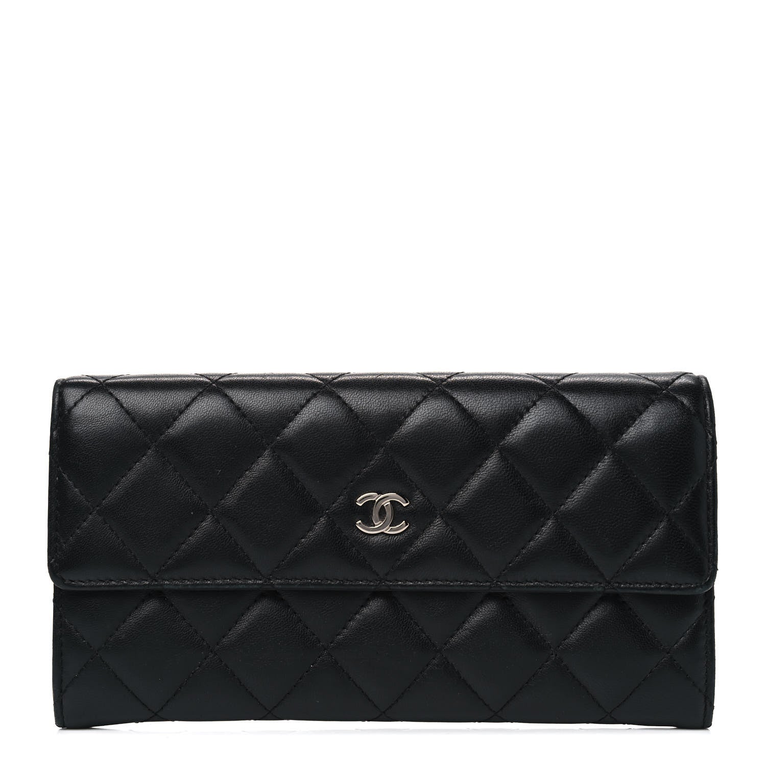 Chanel Lambskin Quilted Large Gusset Flap Wallet Black 1 of 9