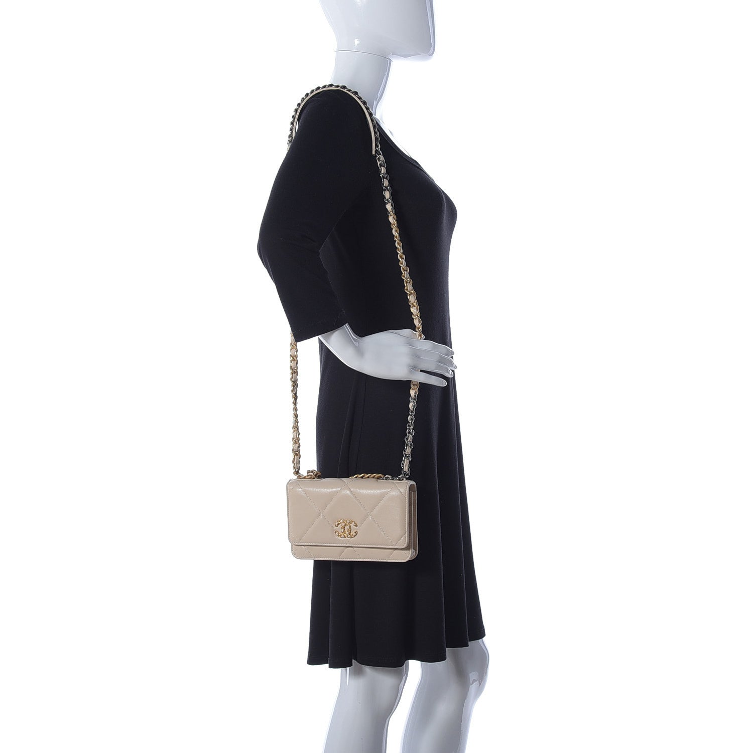 Chanel Goatskin Quilted Chanel 19 Wallet On Chain WOC Light Beige 2 of 10
