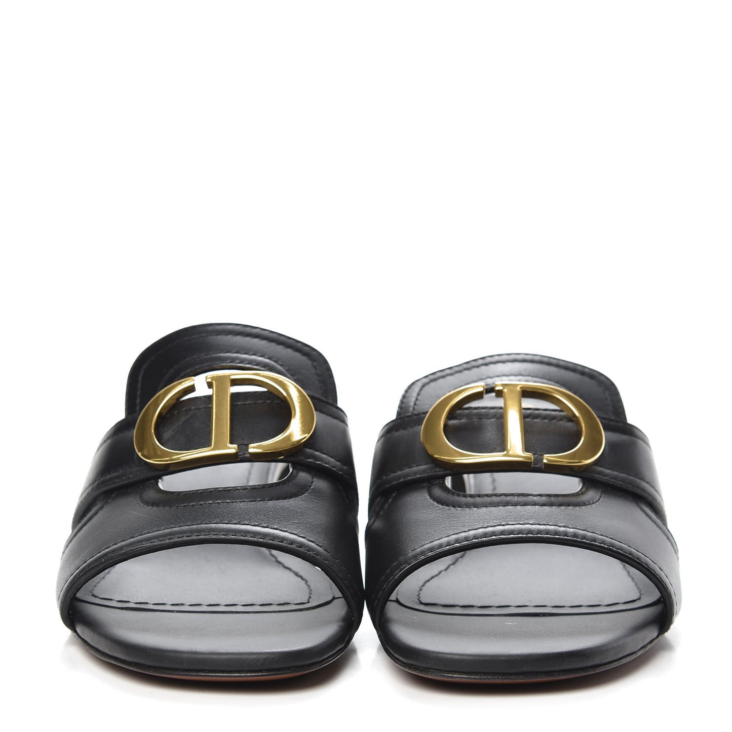 Calfskin 30 Montaigne Mid-Heel Slide Sandals 37 Black
