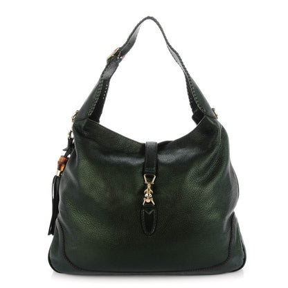 Gucci Metallic Pebbled Calfskin Large New Jackie Shoulder Bag Green 1 of 7