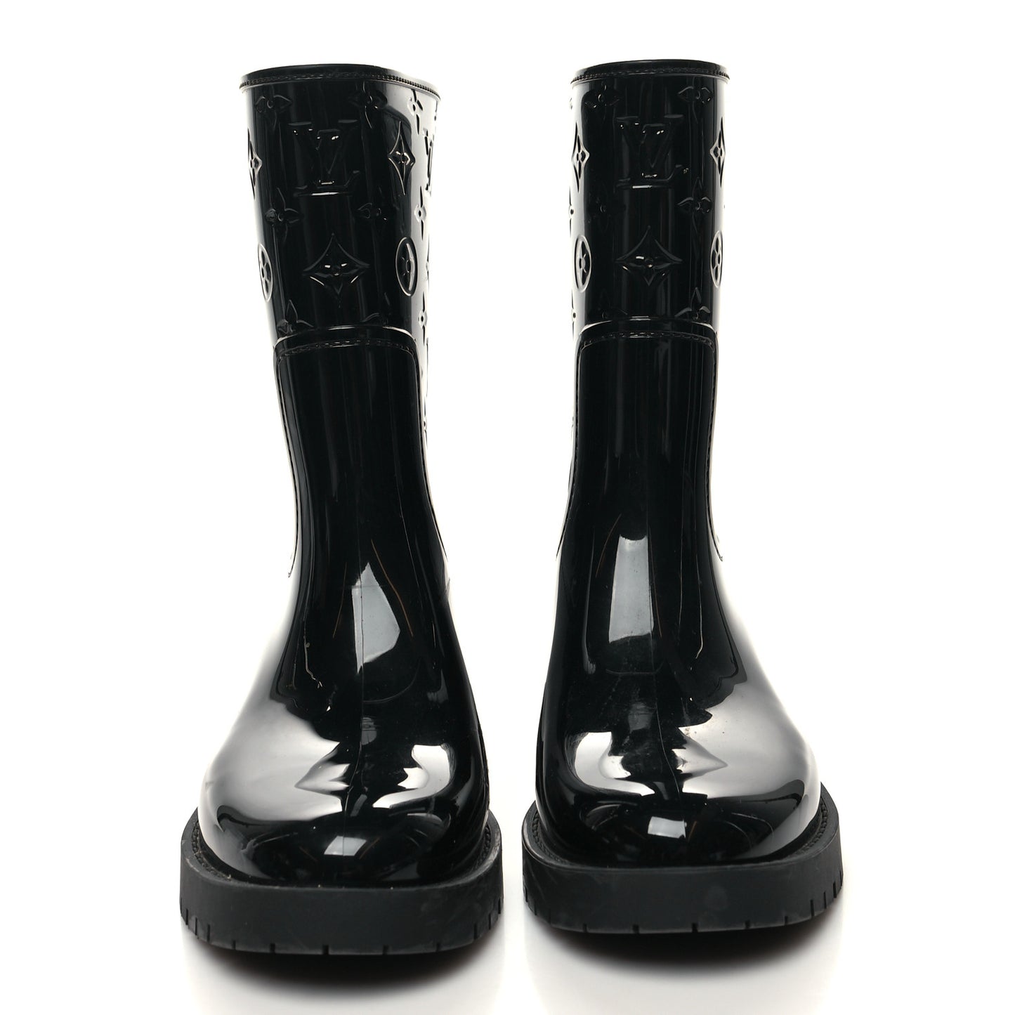 Rubber Embossed Monogram Splash Rain Short Boots 40 Black