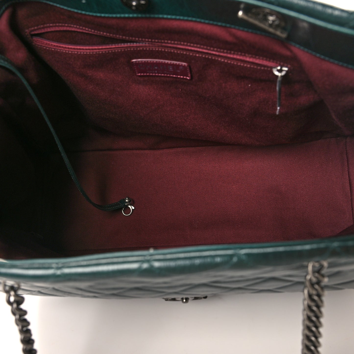 Glazed Calfskin Quilted Large Front Flap Tote Dark Green