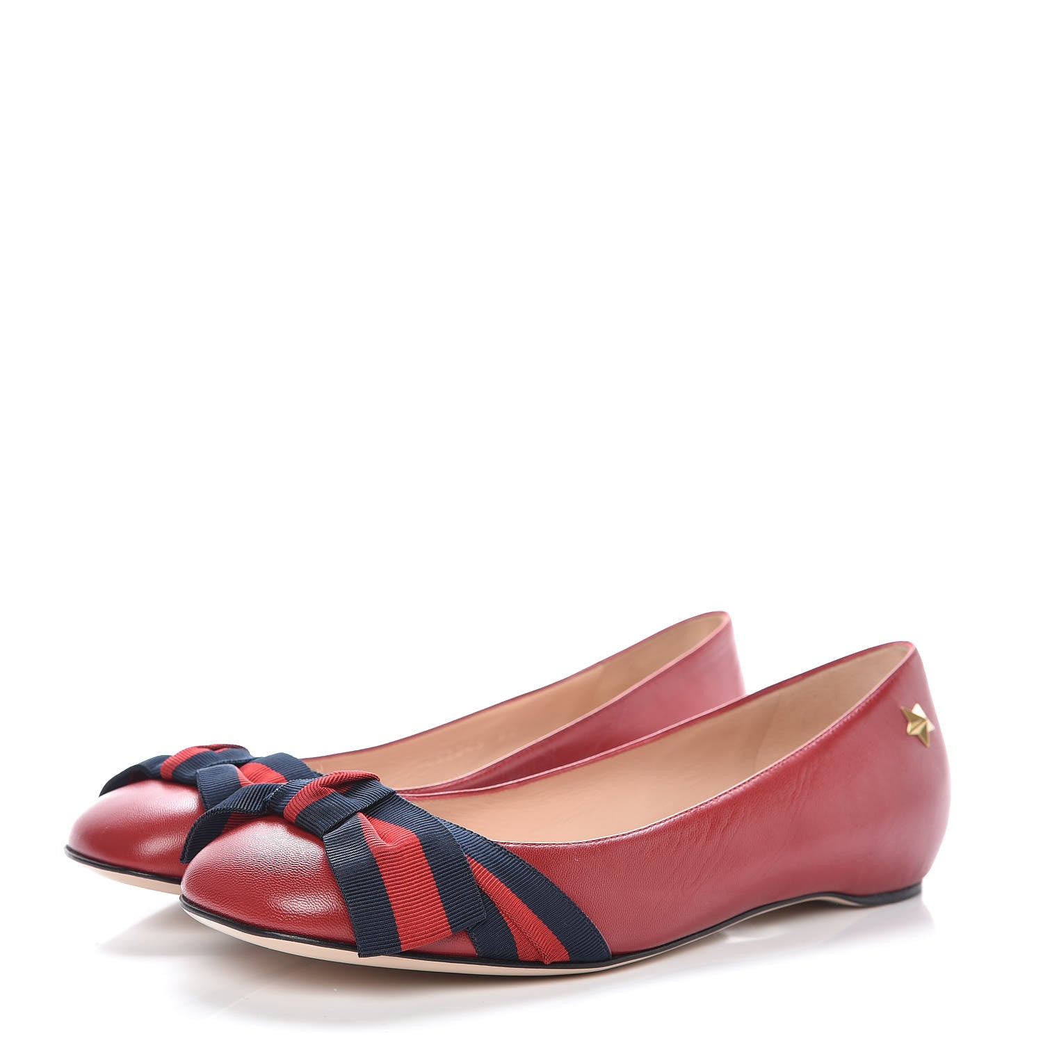 Gucci Calfskin Web Bow Ballerina Flats 37 Red 3 of 9