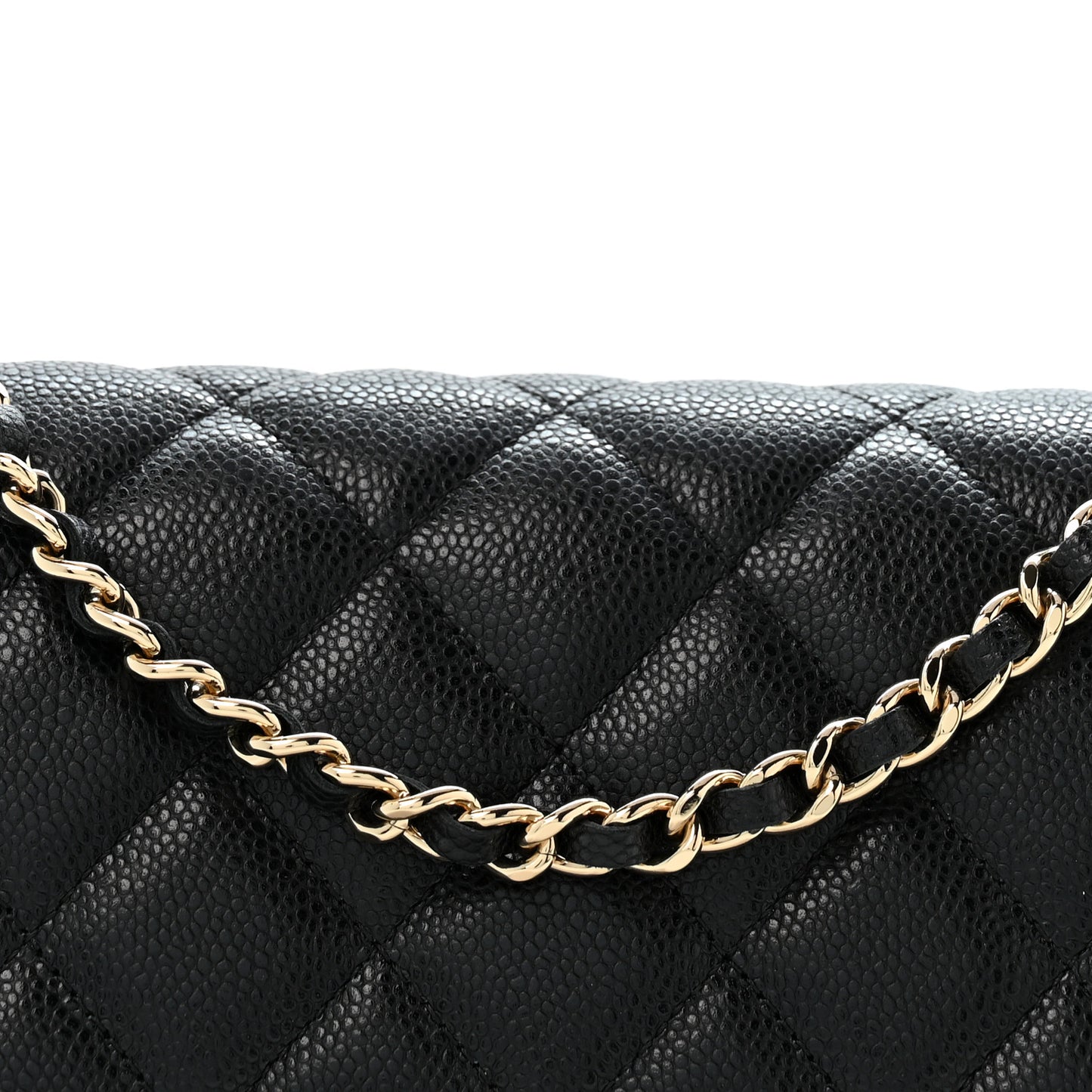 Caviar Quilted Compact Wallet On Chain WOC Black