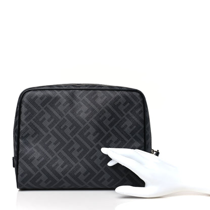 Fendi Glazed Fabric Vitello Brush FF 1974 Toiletry Case Black 2 of 9