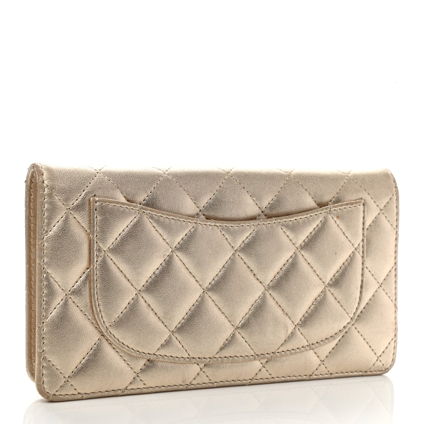 Metallic Lambskin Quilted Yen Wallet Gold