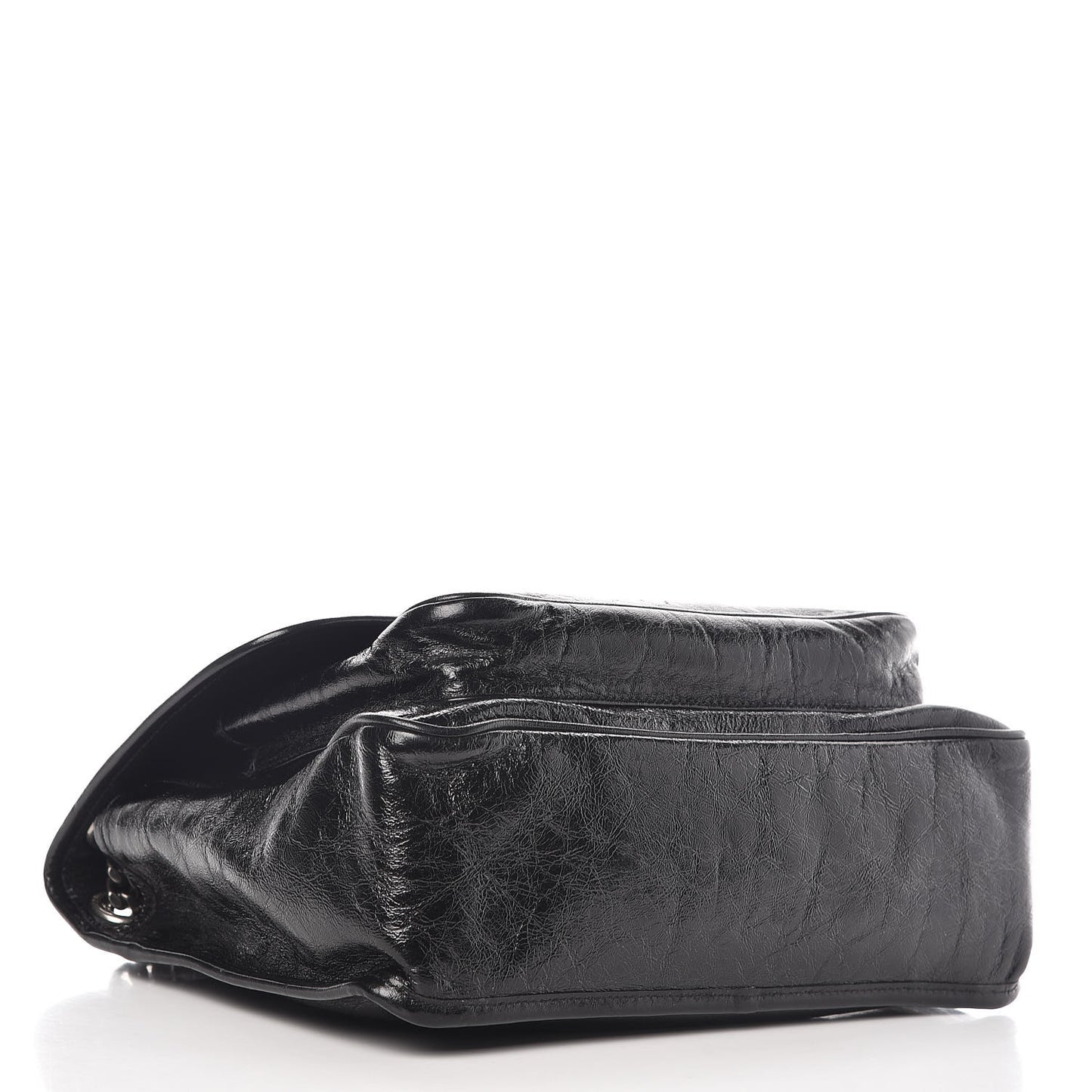 Crinkled Calfskin Matelasse Monogram Medium Niki Chain Satchel Black
