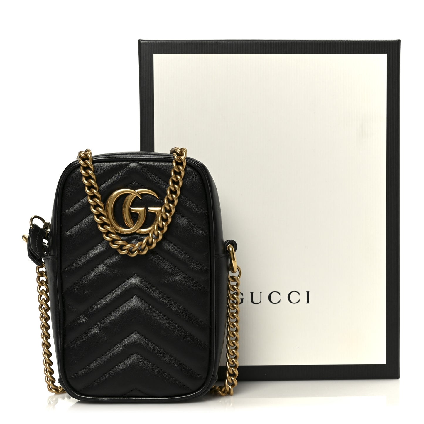 Calfskin Matelasse Mini GG Marmont Crossbody Bag Black