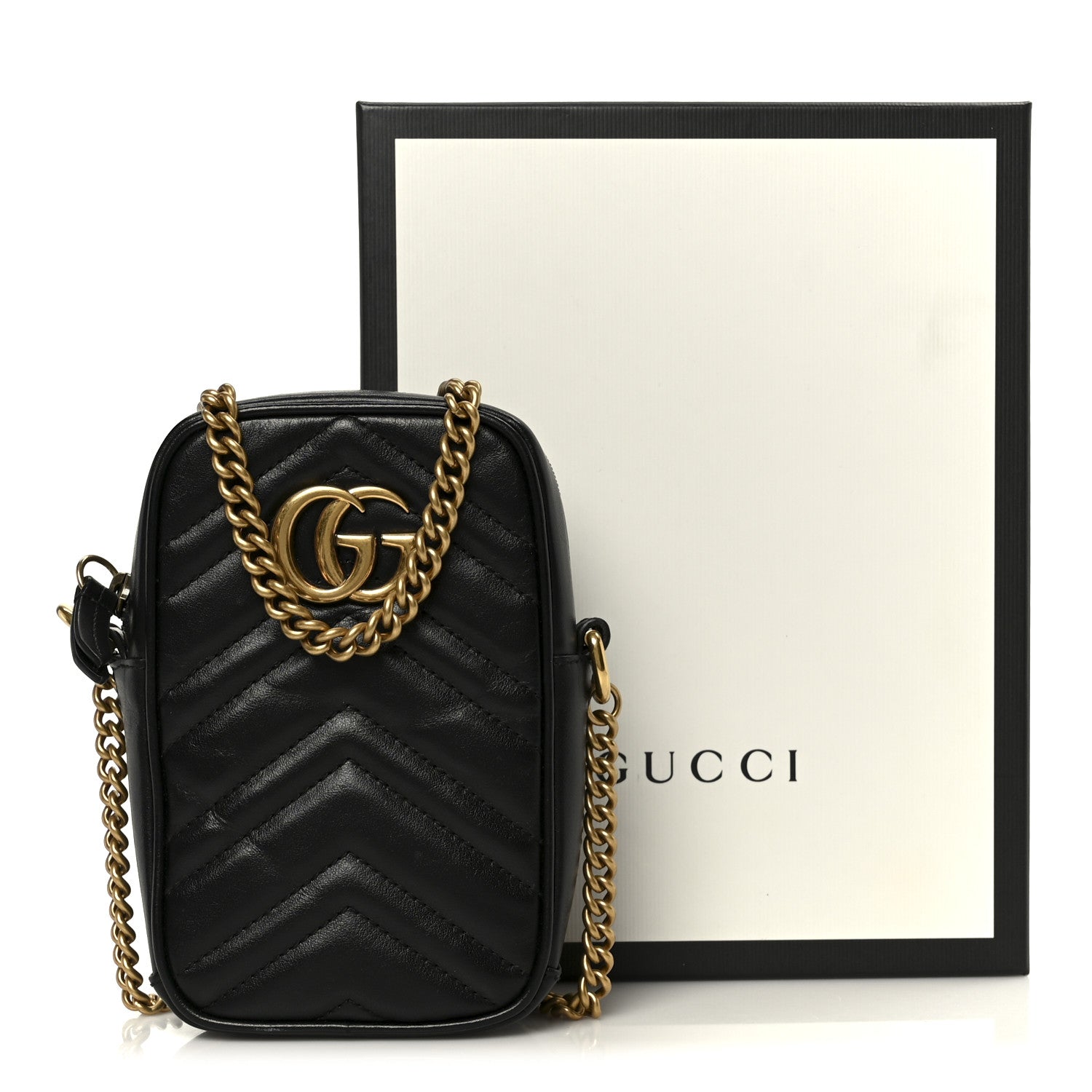 Gucci Calfskin Matelasse Mini GG Marmont Crossbody Bag Black 11 of 11