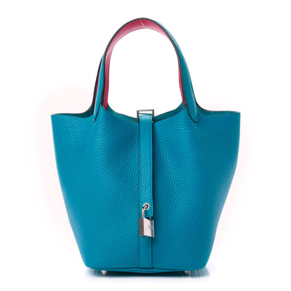 Hermes Taurillon Clemence Swift Eclat Picotin Lock 18 PM Bleu Frida Rose Mexico 1 of 11