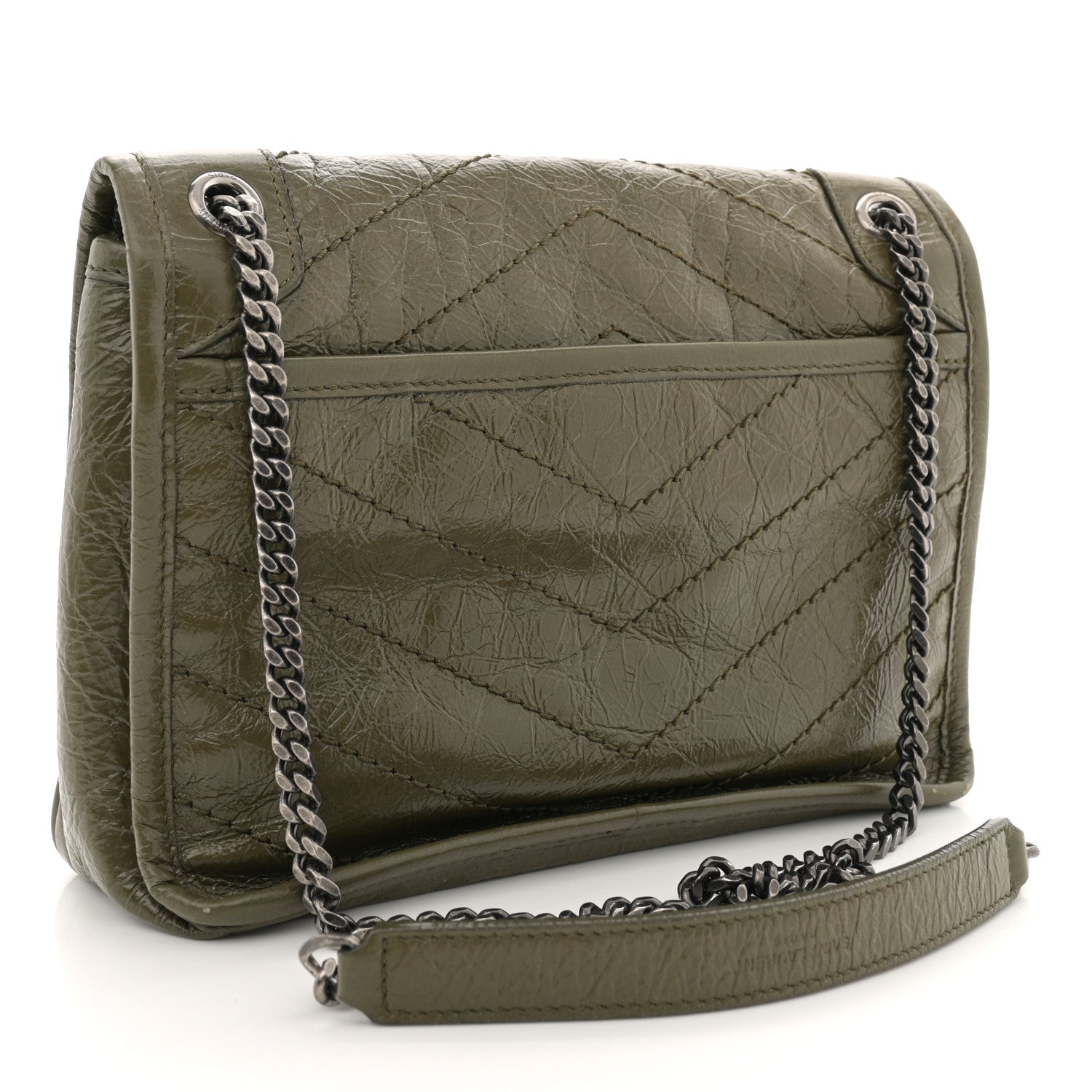Saint Laurent Crinkled Lambskin Matelasse Monogram Baby Niki Chain Satchel Seawood 3 of 11
