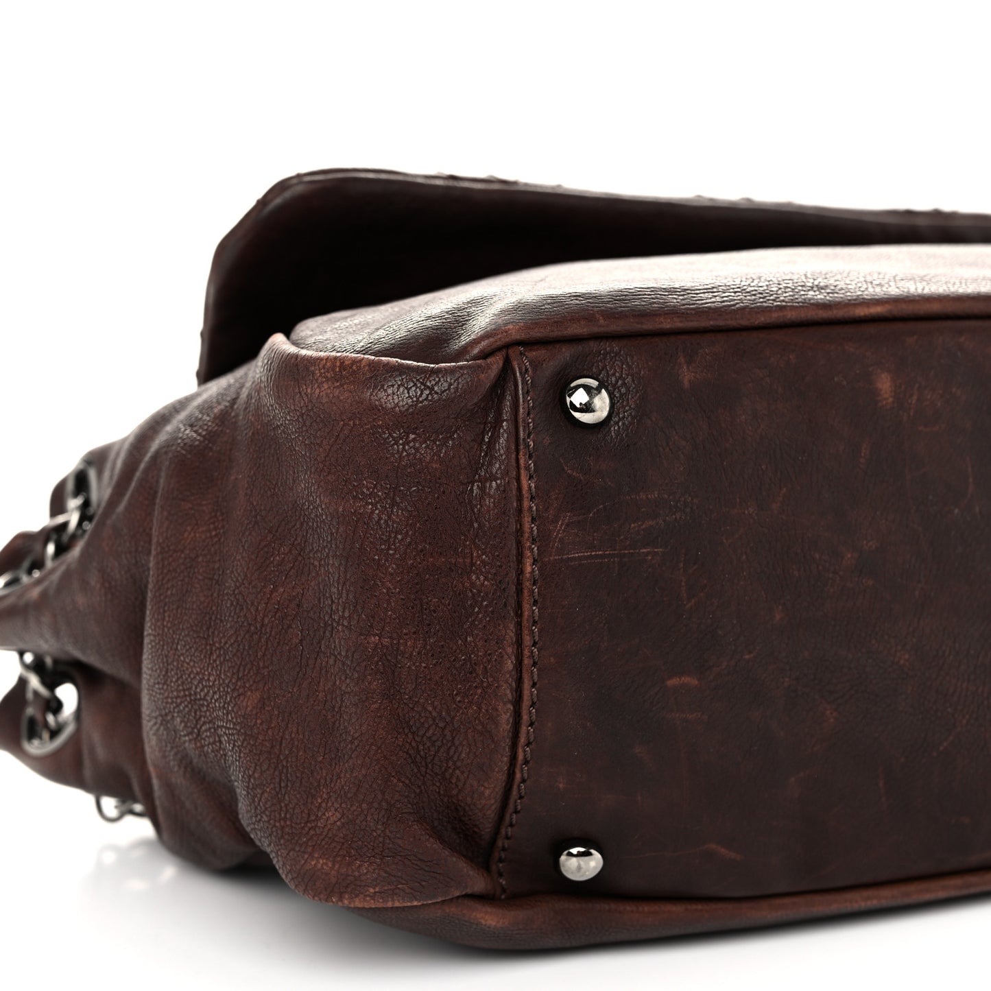 Calfskin Diamond Stitch Accordion Flap Brown