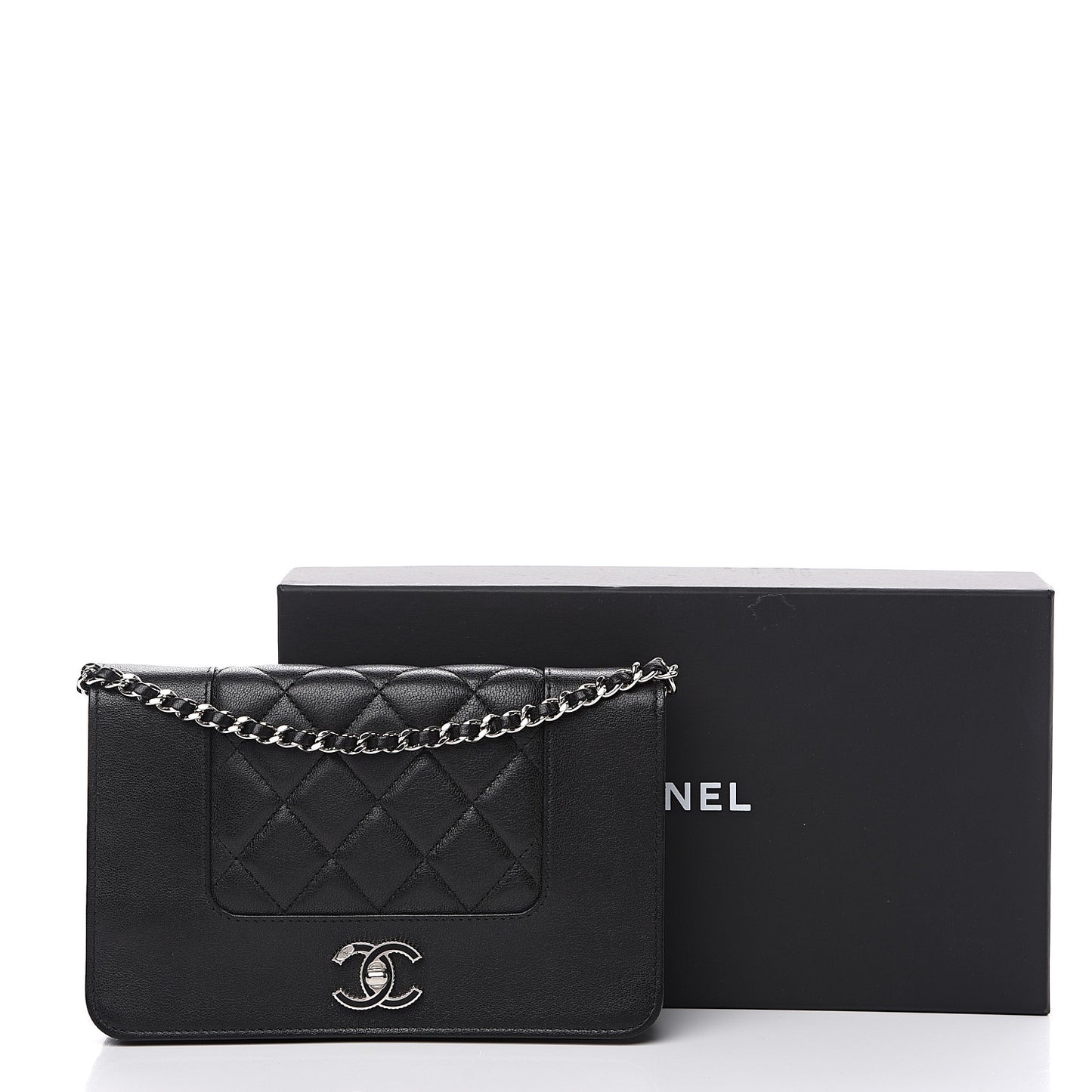 Sheepskin Quilted Mademoiselle Vintage Wallet On Chain WOC Black