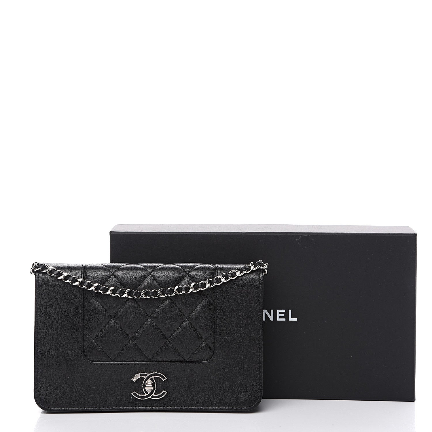 Chanel Sheepskin Quilted Mademoiselle Vintage Wallet On Chain WOC Black 15 of 15