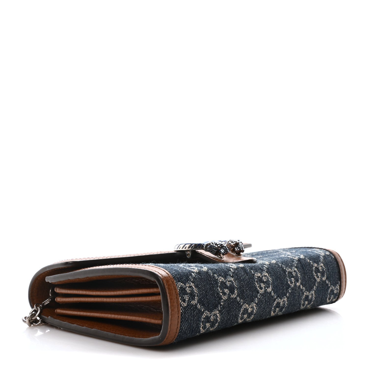 Gucci New Denim GG Monogram Dollar Calfskin Enamel Mini Dionysus Chain Wallet Blue Tea Cuir Epilog Electric Blue 4 of 9