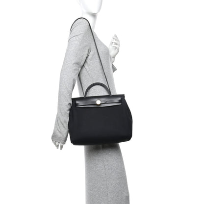 Hermes Military Toile Vache Hunter Herbag Zip Retourne 31 PM Black 2 of 12
