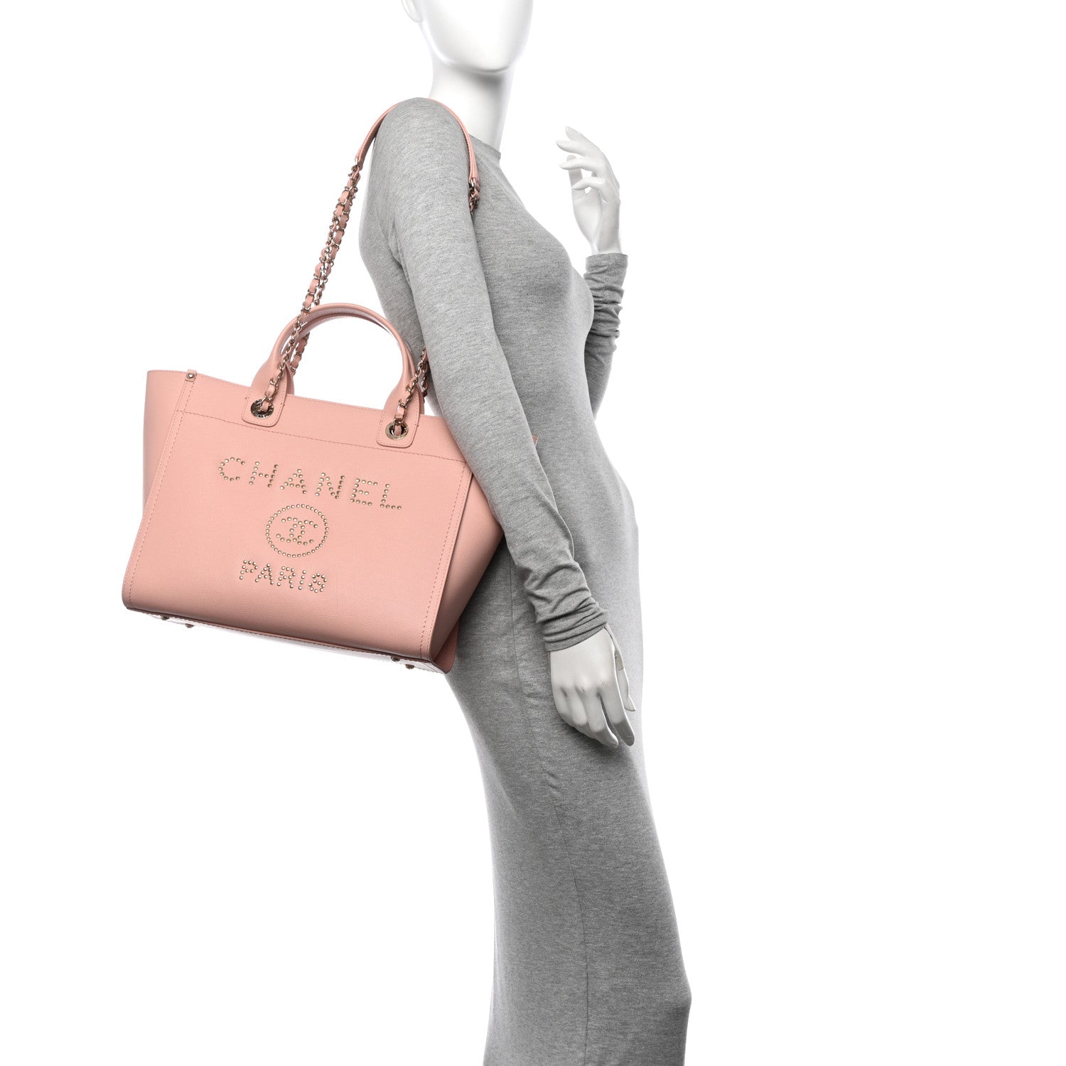 Chanel Caviar Small Studded Deauville Tote Light Pink 2 of 11