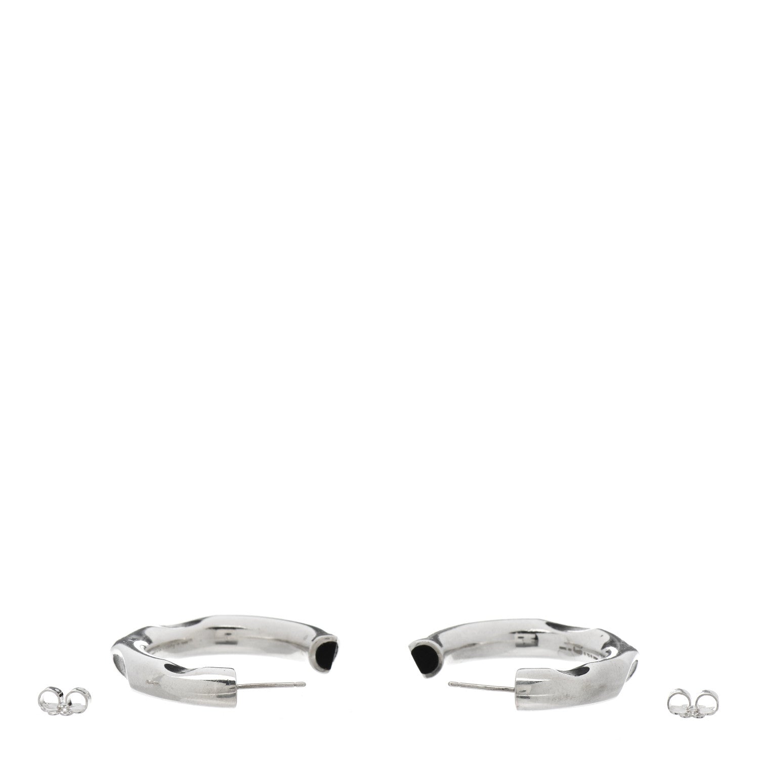 Tiffany Sterling Silver Wood Frank Gehry Tube Hoop Earrings 3 of 4