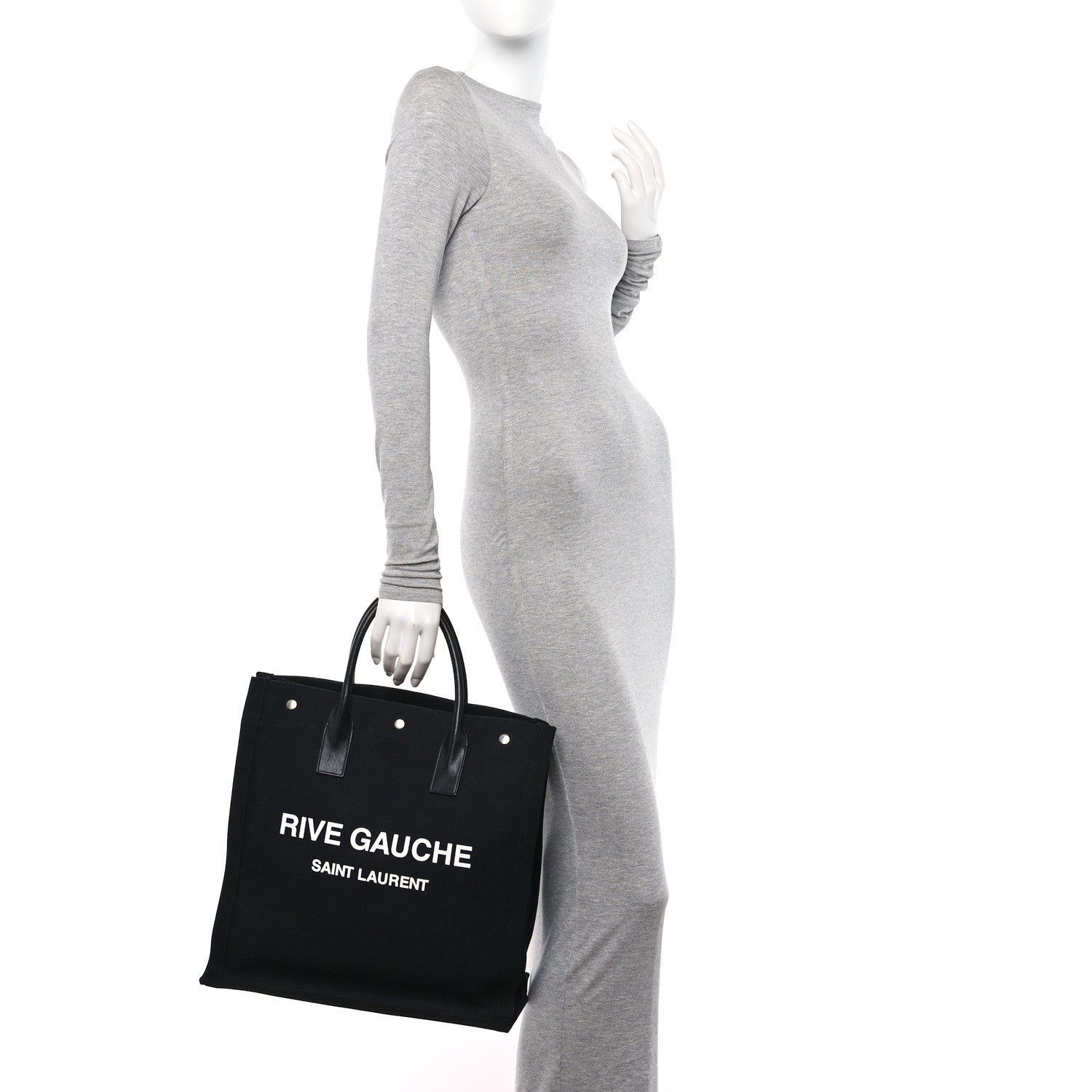 Saint Laurent Linen Calfskin Rive Gauche North South Tote Black 2 of 14