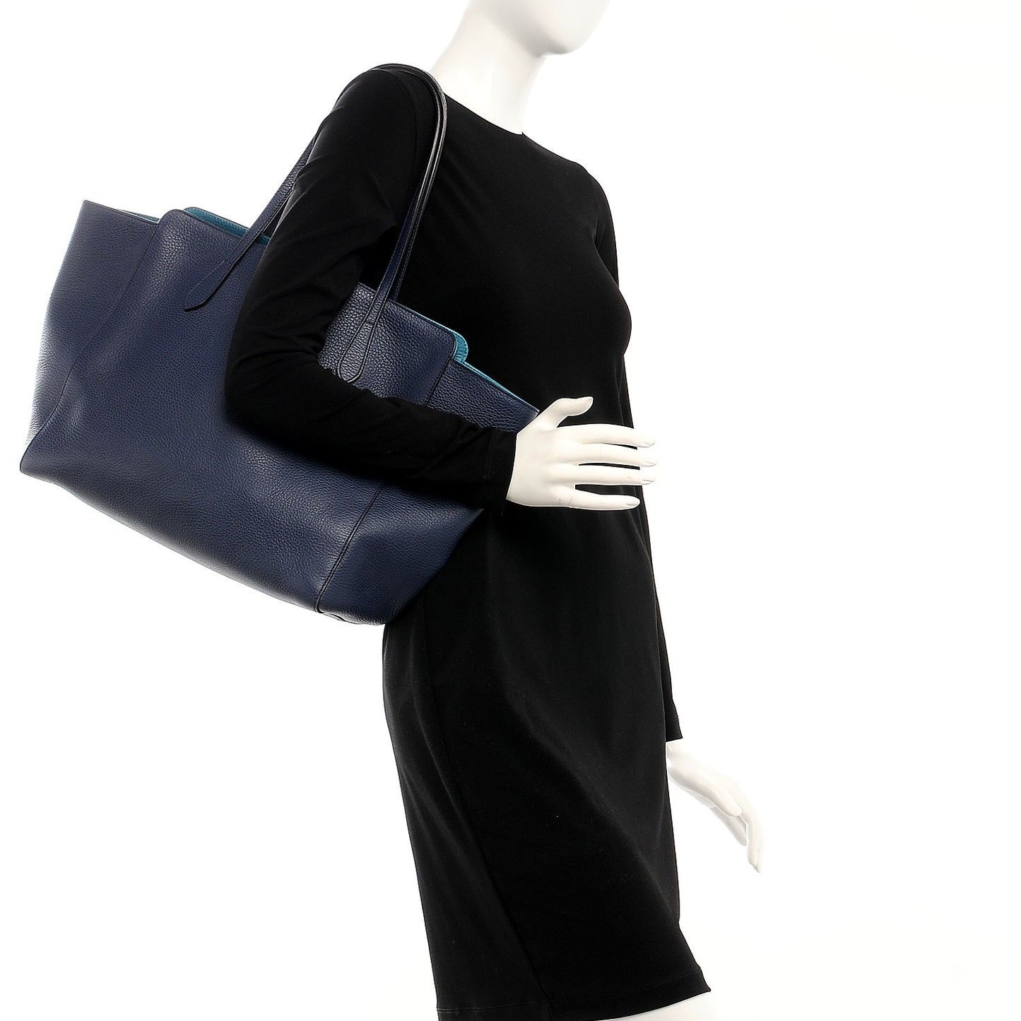 Dollar Calfskin Medium Swing Tote Marine Deep Cobalt