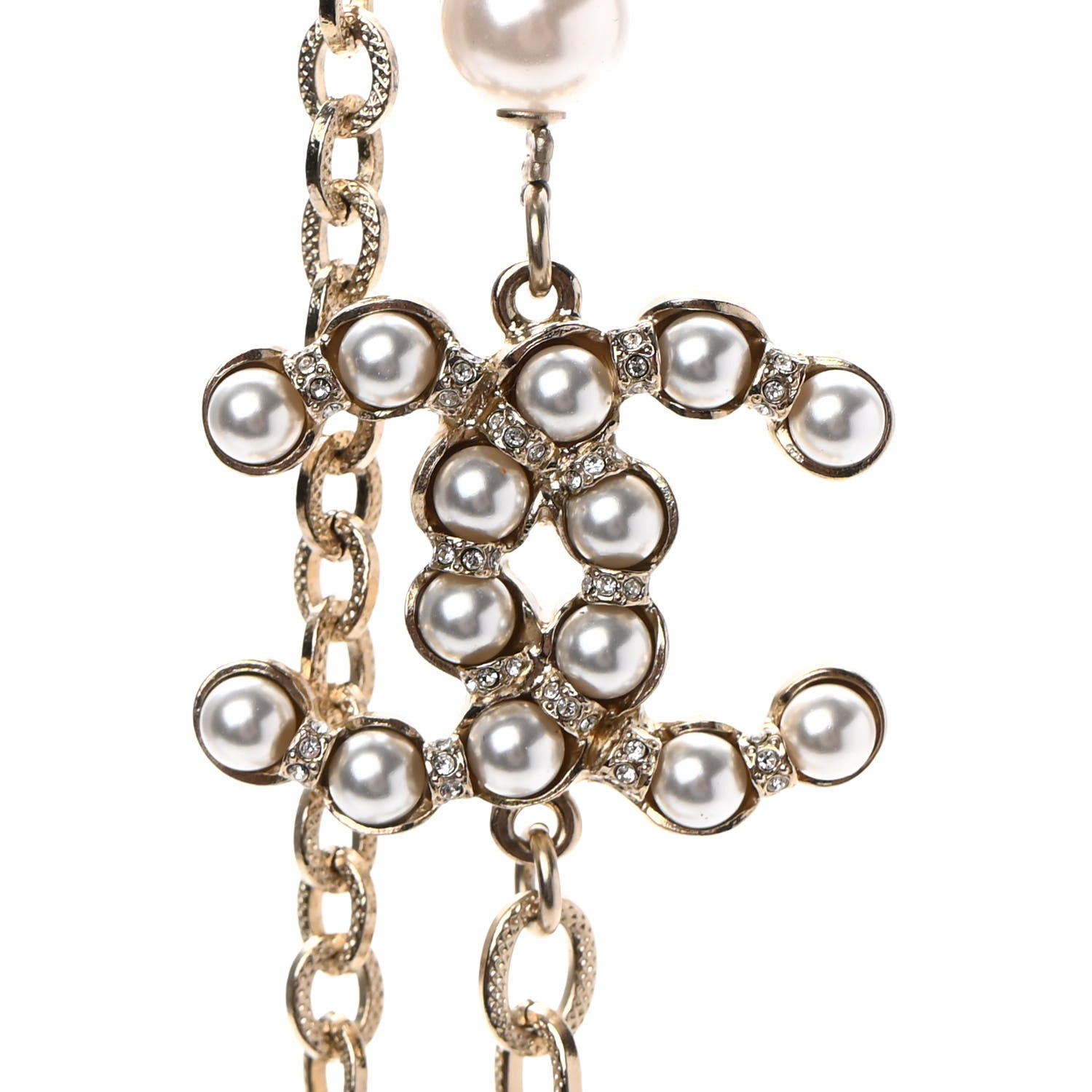 Chanel Pearl Crystal Nefertiti CC Long Necklace Gold 4 of 7