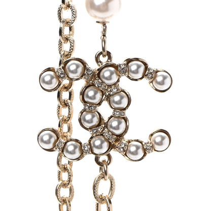 Chanel Pearl Crystal Nefertiti CC Long Necklace Gold 4 of 7