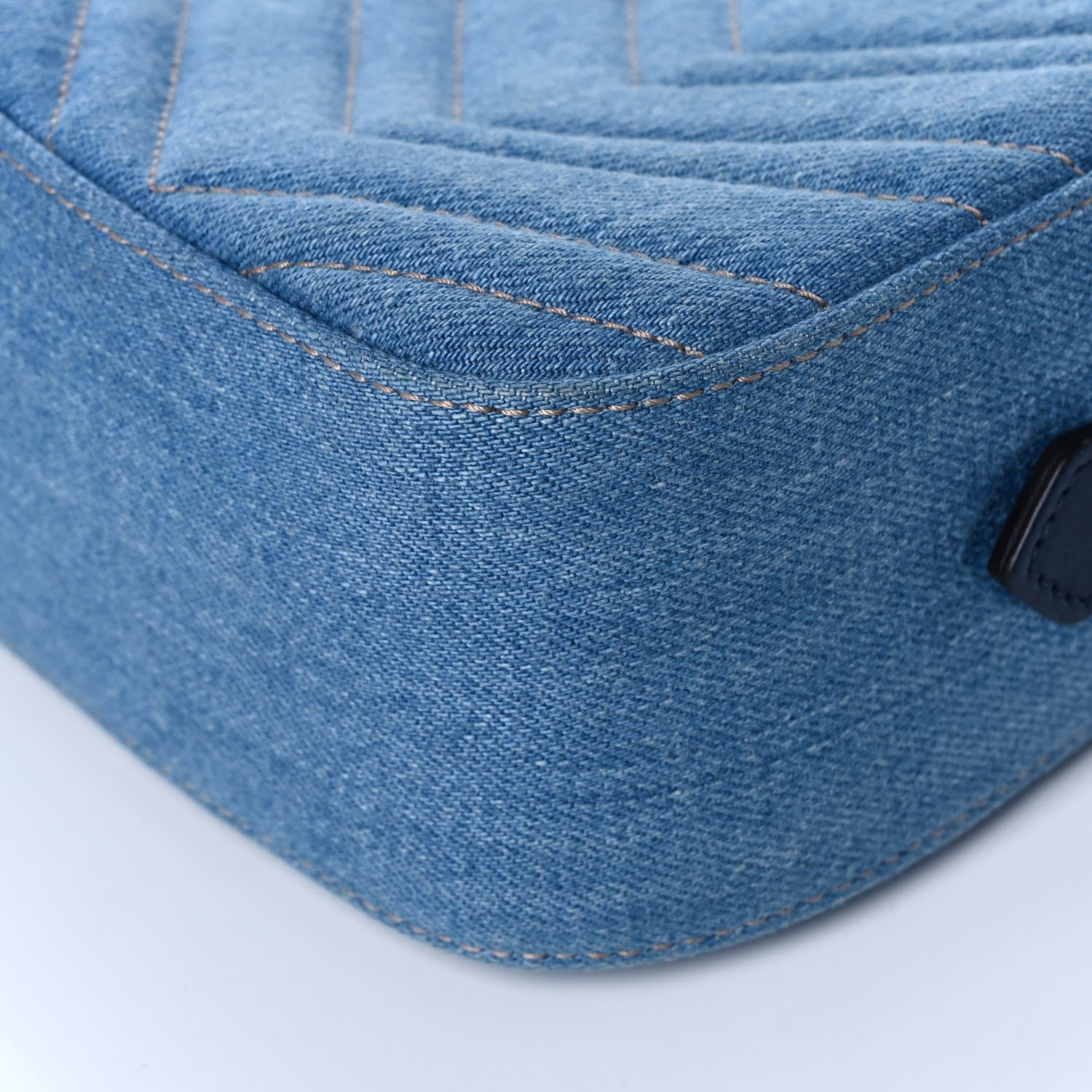 Gucci Denim Matelasse Small Pearly GG Marmont Chain Shoulder Bag Blue 11 of 12
