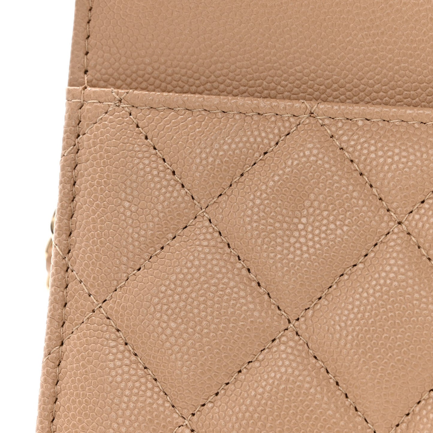 Caviar Quilted Crystal CC Wallet On Chain WOC Beige