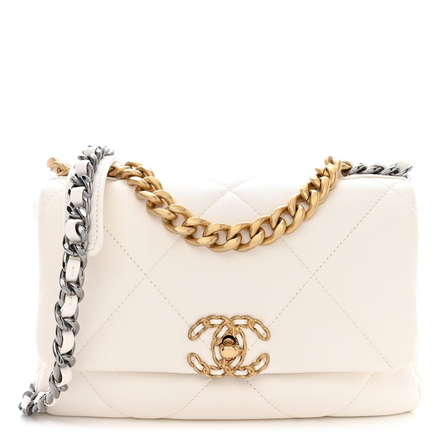 Lambskin Quilted Medium Chanel 19 Flap White
