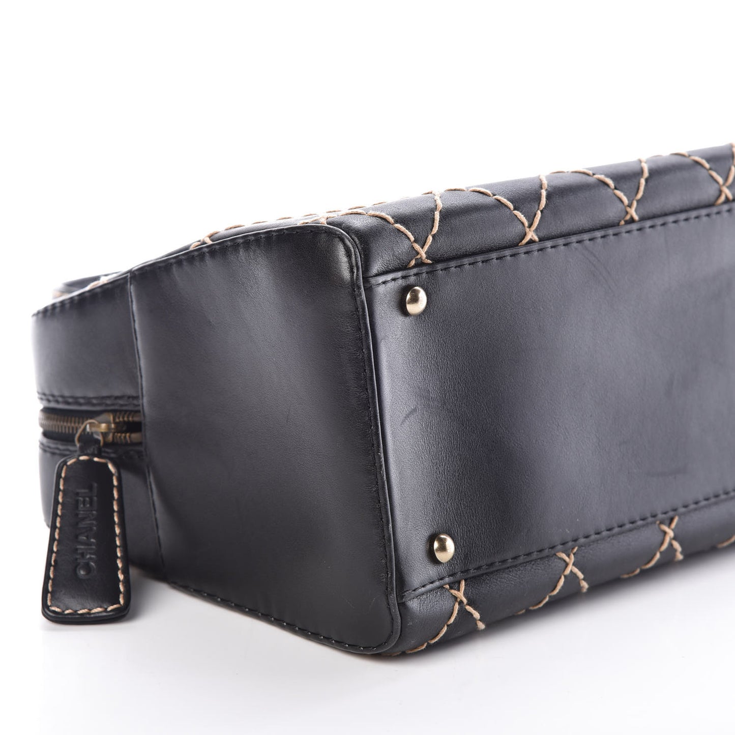 Calfskin Wild Stitch Top Handle Bag Black