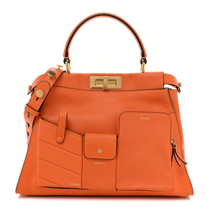 Fendi Vitello Seta Shiny Nappa Medium 3 Pocket Peekaboo Iconic Satchel Aranciata 1 of 15