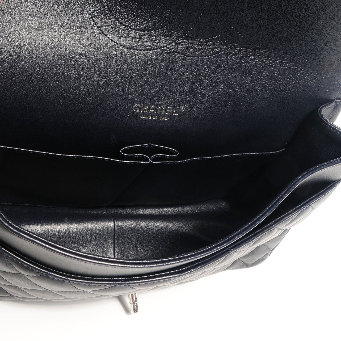 Lambskin Quilted Maxi Double Flap Navy
