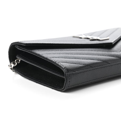 Saint Laurent Grain De Poudre Matelasse Chevron Monogram Chain Wallet Black 6 of 10