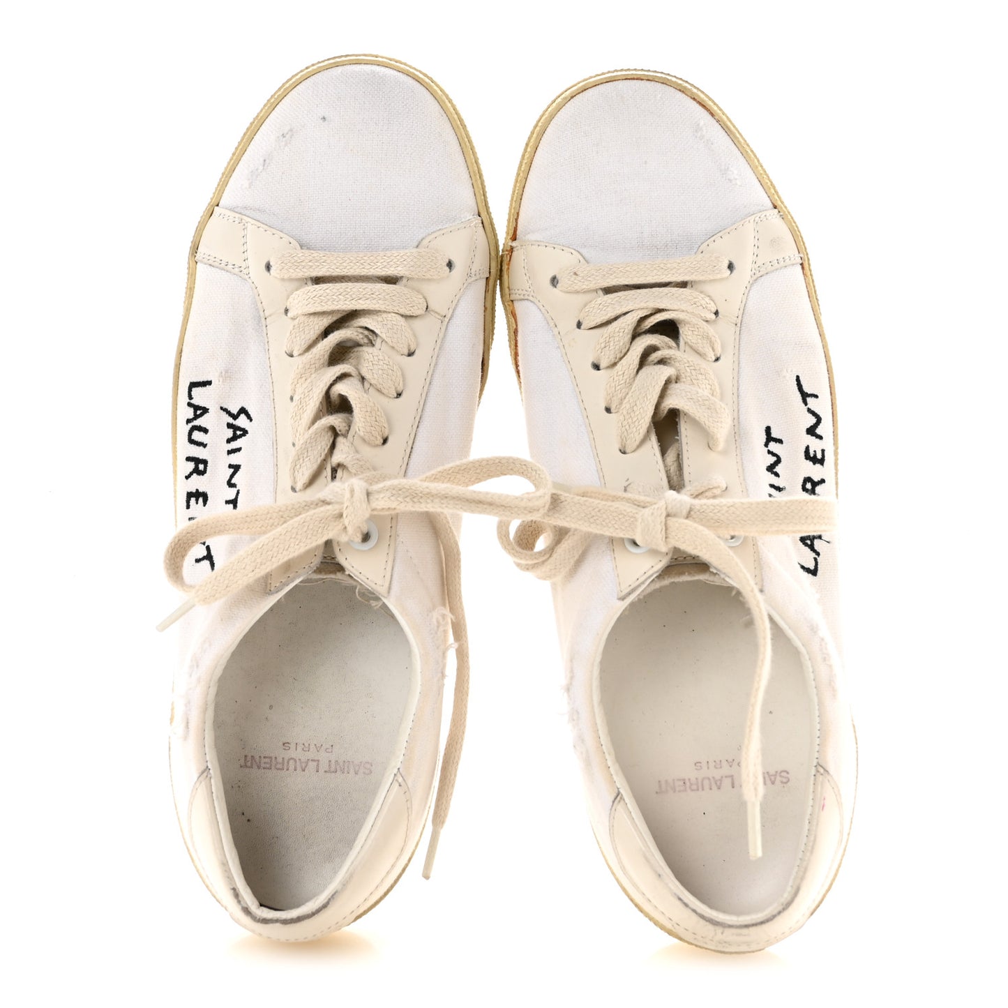 Distressed Canvas Court Classic Sneakers 39 Panna